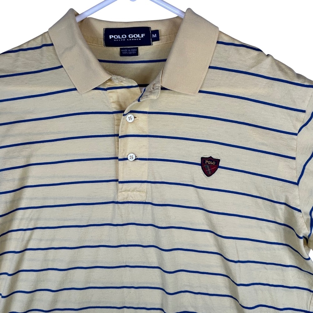 Polo‎ Golf Ralph Lauren Mens Medium Yellow Blue Striped Longaberger Golf Polo - Picture 2 of 9